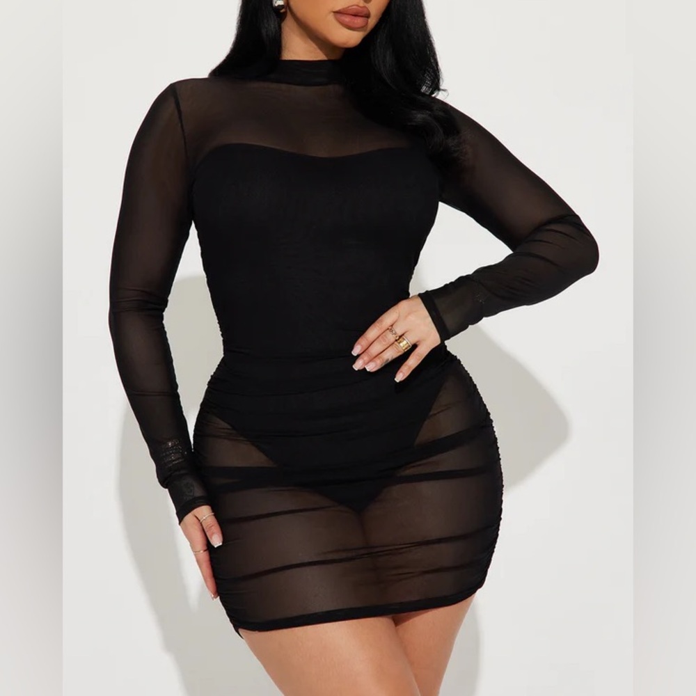 FASHION NOVA Sarai Mesh Mini Dress Black Size 1X NEW